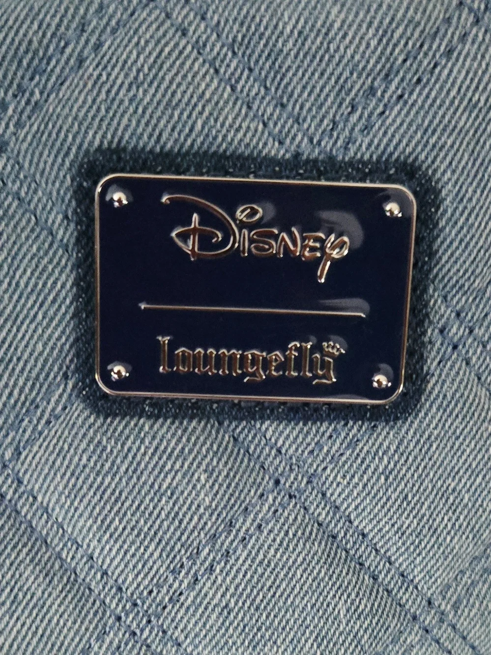 Loungefly Denim Mini Backpack - Light Blue with Navy Plaque